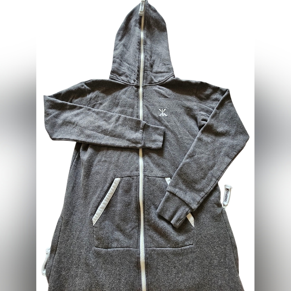 Onepiece Gray Full Zip-Up Fleece White Accents Unisex Overall Jumper Sz XS (Tall
